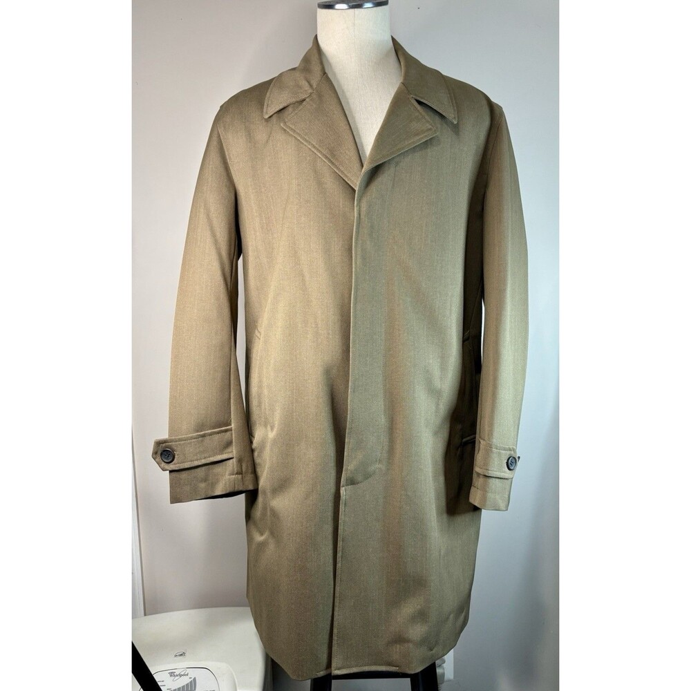 Michael Kors Unlined Beige Car Length Rain Jacket Coat Mens XL Tall Button Up